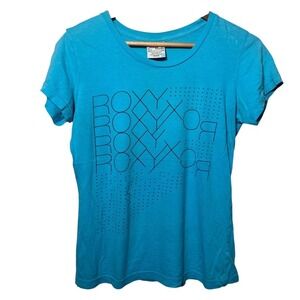 Roxy Paradise Turquoise Graphic Tee‎ M Blue Surf Logo T Shirt Y2K Beachwear